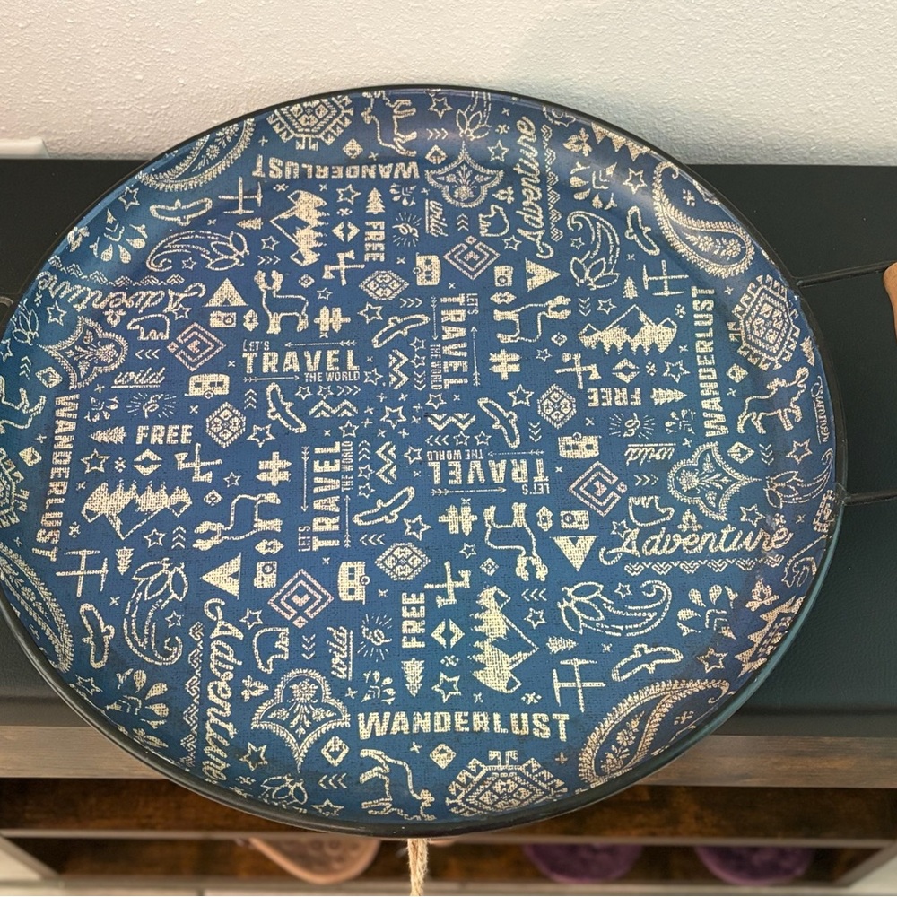 Blue Travel-Themed Round Tray